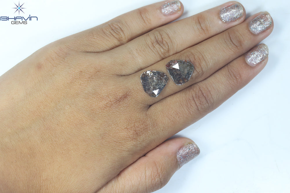 4.33 CT (2 Pcs) Uncut Slice Shape Natural Diamond Brown Color I3 Clarity (13.00 MM)