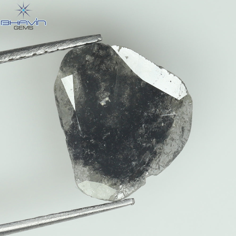 1.39 CT スライス シェイプ ナチュラル ダイヤモンド ソルト アンド ペッパー カラー I3 クラリティ (10.77 MM)