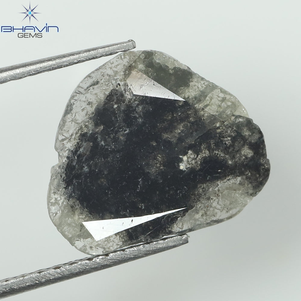 1.39 CT スライス シェイプ ナチュラル ダイヤモンド ソルト アンド ペッパー カラー I3 クラリティ (10.77 MM)