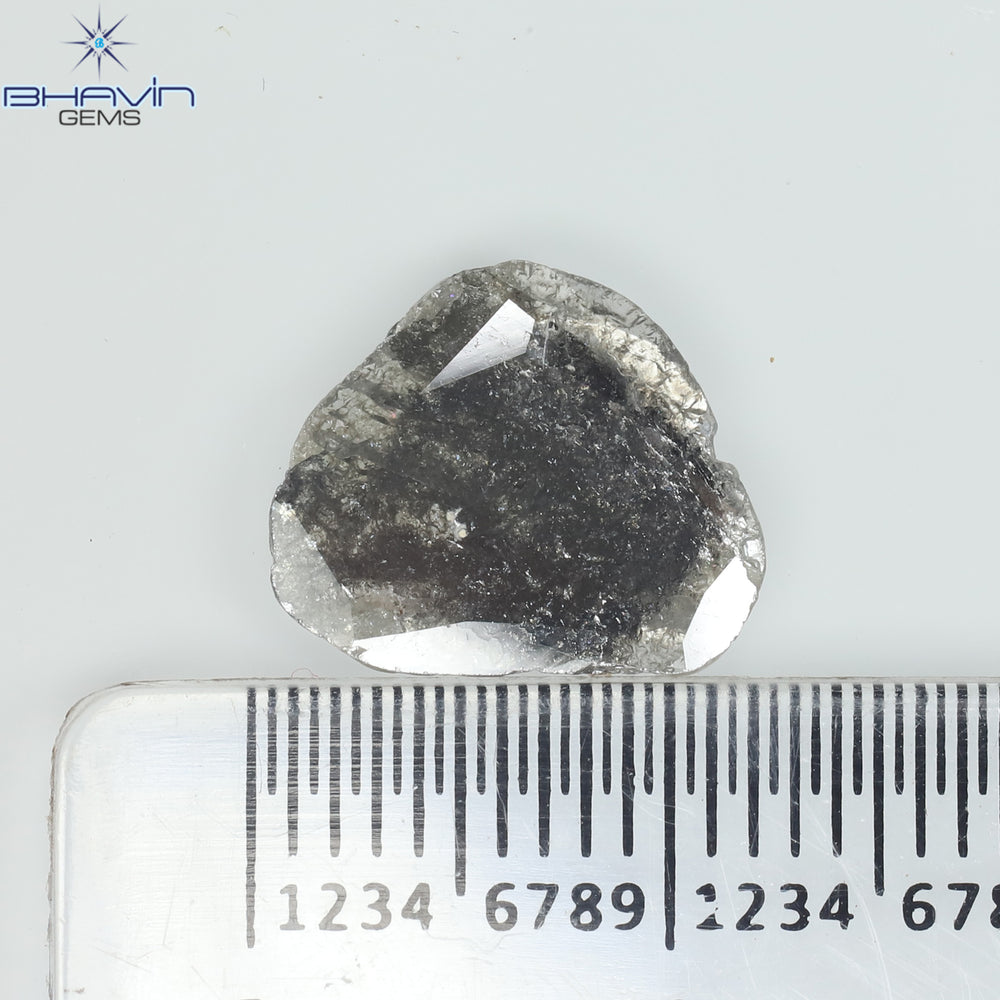 1.39 CT スライス シェイプ ナチュラル ダイヤモンド ソルト アンド ペッパー カラー I3 クラリティ (10.77 MM)