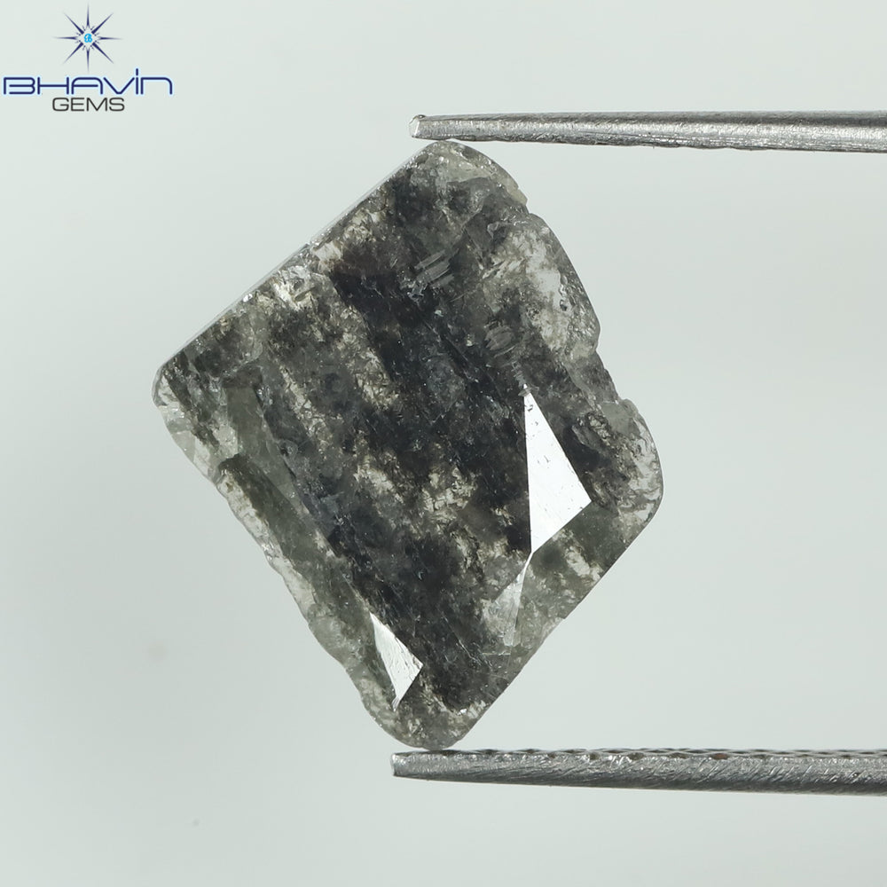 1.36 CT Uncut Slice Shape Natural Diamond Salt And Pepper Color I3 Clarity (10.22 MM)