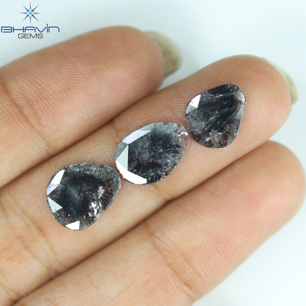 1.32 CT/8 Pcs Slice Shape Natural Diamond Salt And Pepper Color I3 Clarity (5.57 MM)