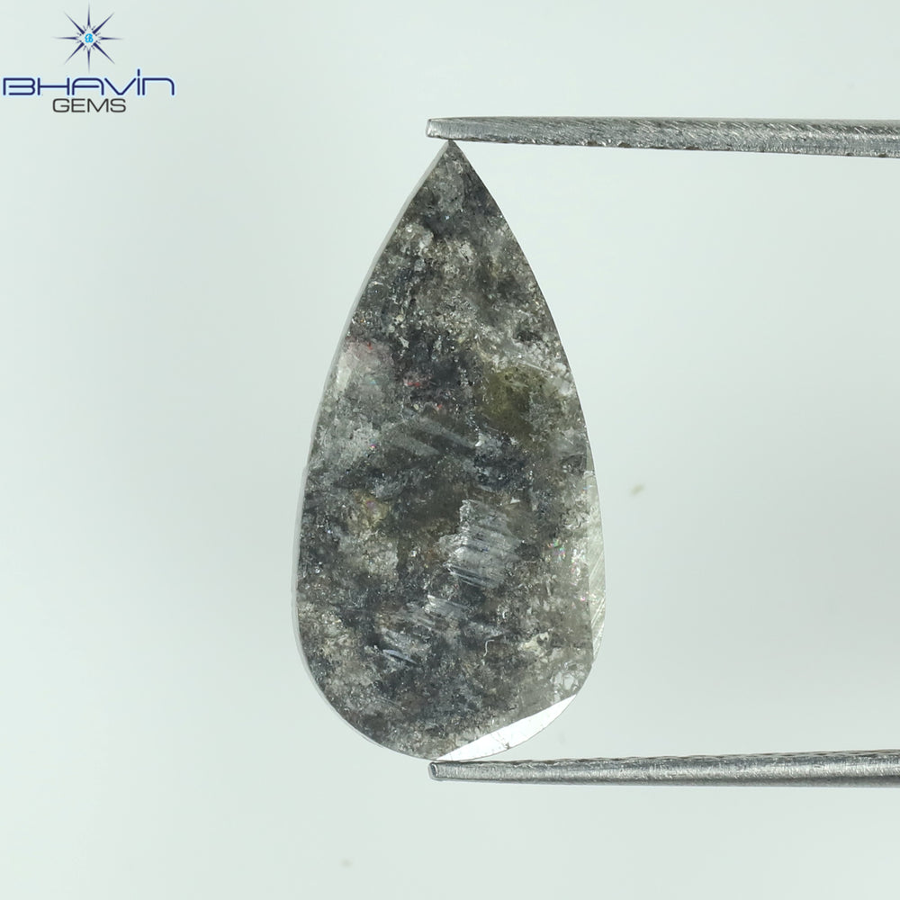 1.98 CT Pear Slice Shape Natural Diamond Salt And Pepper Color I3 Clarity (16.50 MM)