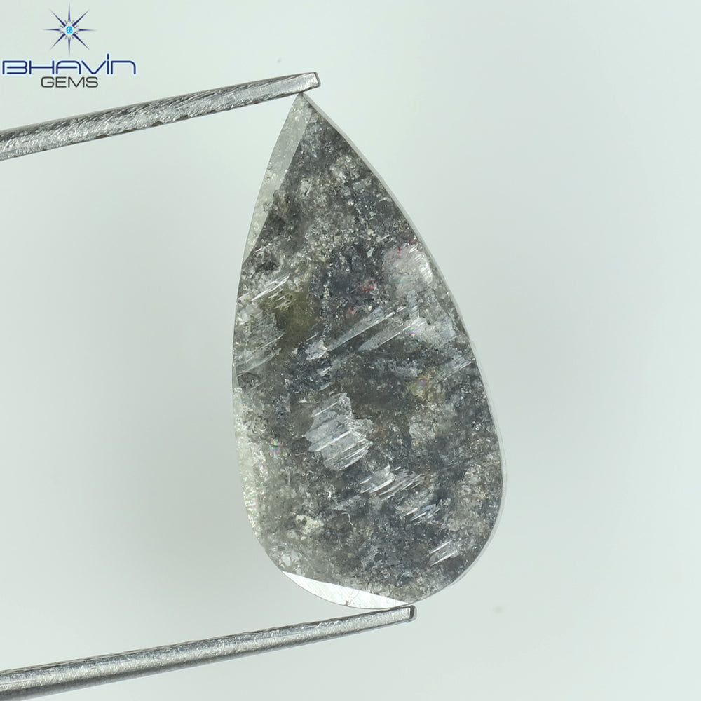 1.98 CT Pear Slice Shape Natural Diamond Salt And Pepper Color I3 Clarity (16.50 MM)