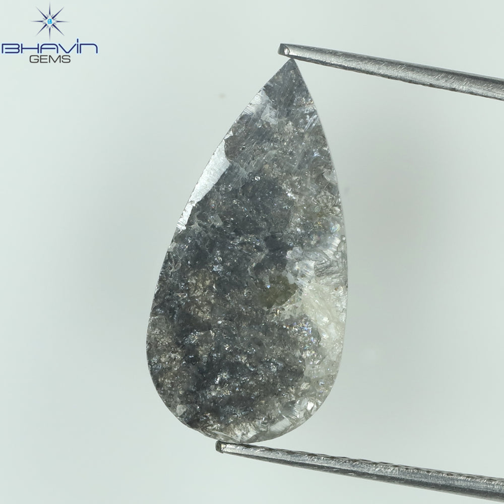1.98 CT Pear Slice Shape Natural Diamond Salt And Pepper Color I3 Clarity (16.50 MM)