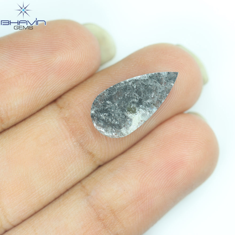 1.98 CT Pear Slice Shape Natural Diamond Salt And Pepper Color I3 Clarity (16.50 MM)