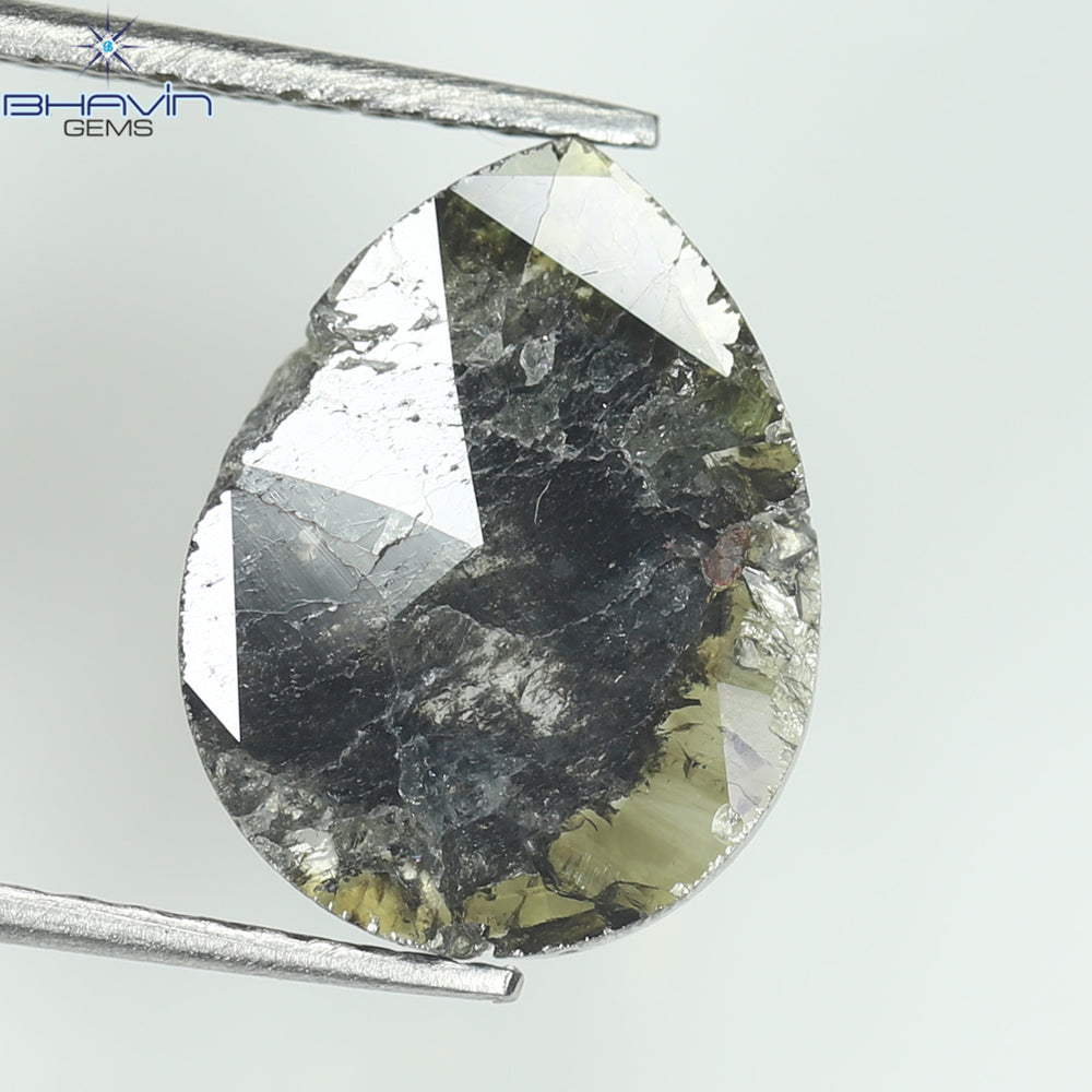 1.62 CT Pear Slice Shape Natural Diamond Salt And Pepper Color I3 Clarity (11.65 MM)