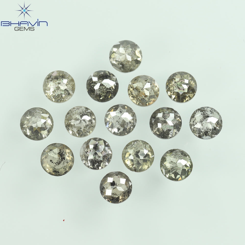 1.98 CT/15 Pcs Round Rose Cut Shape Natural Loose Diamond Salt And Pepper Color I3 Clarity (2.98 MM)
