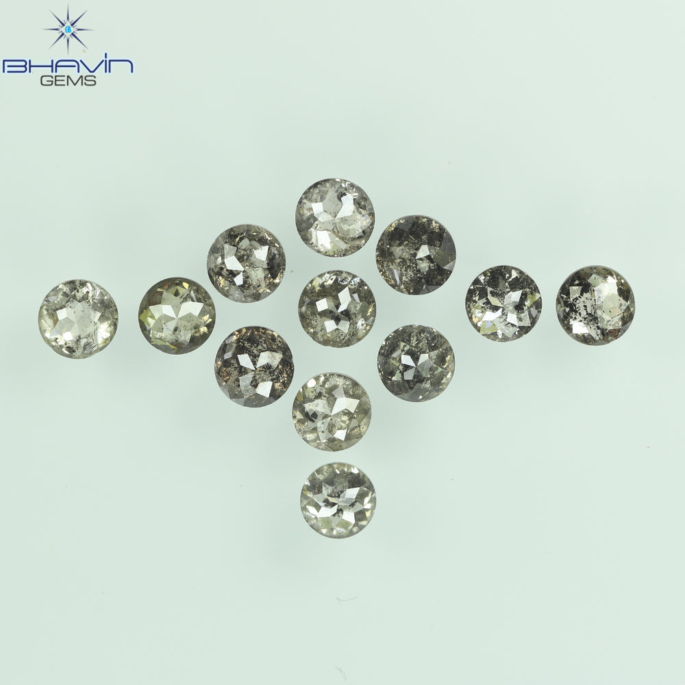 2.08 CT/12 Pcs Round Rose Cut Shape Natural Loose Diamond Salt And Pepper Color I3 Clarity (3.25 MM)