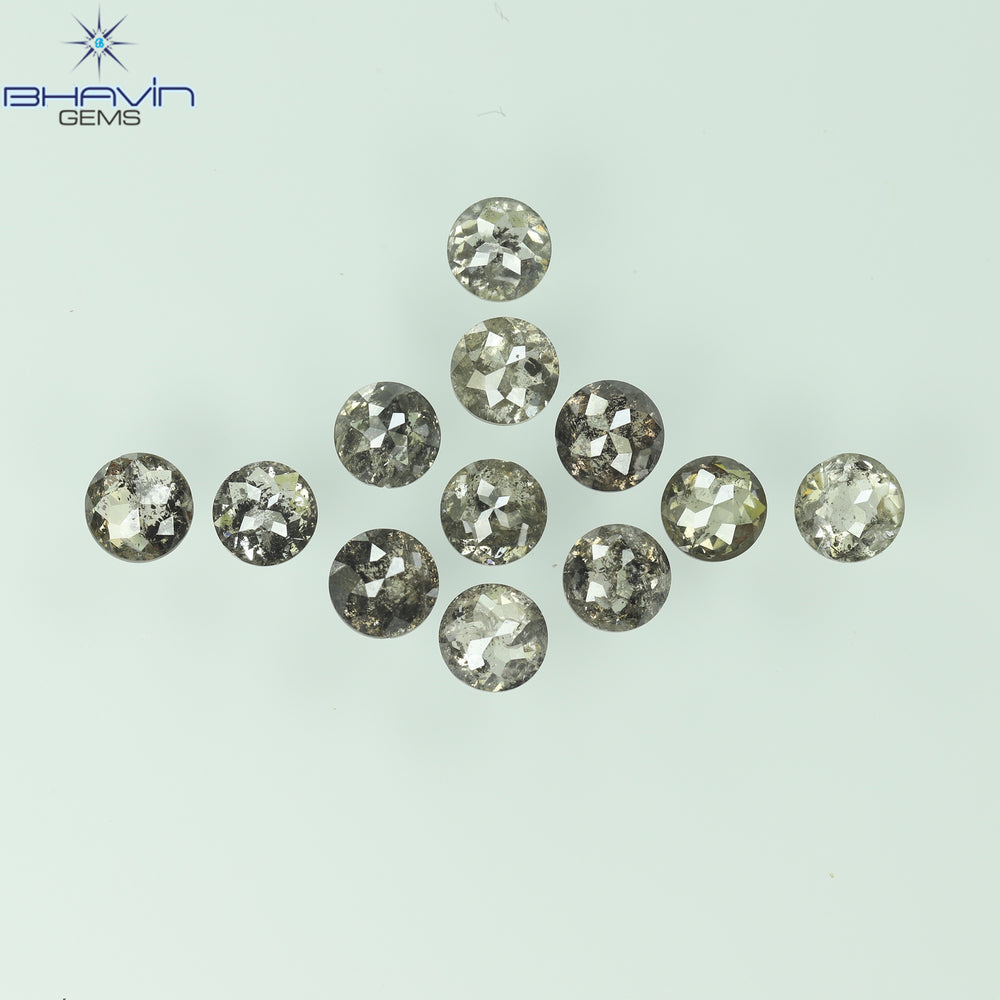 2.08 CT/12 Pcs Round Rose Cut Shape Natural Loose Diamond Salt And Pepper Color I3 Clarity (3.25 MM)