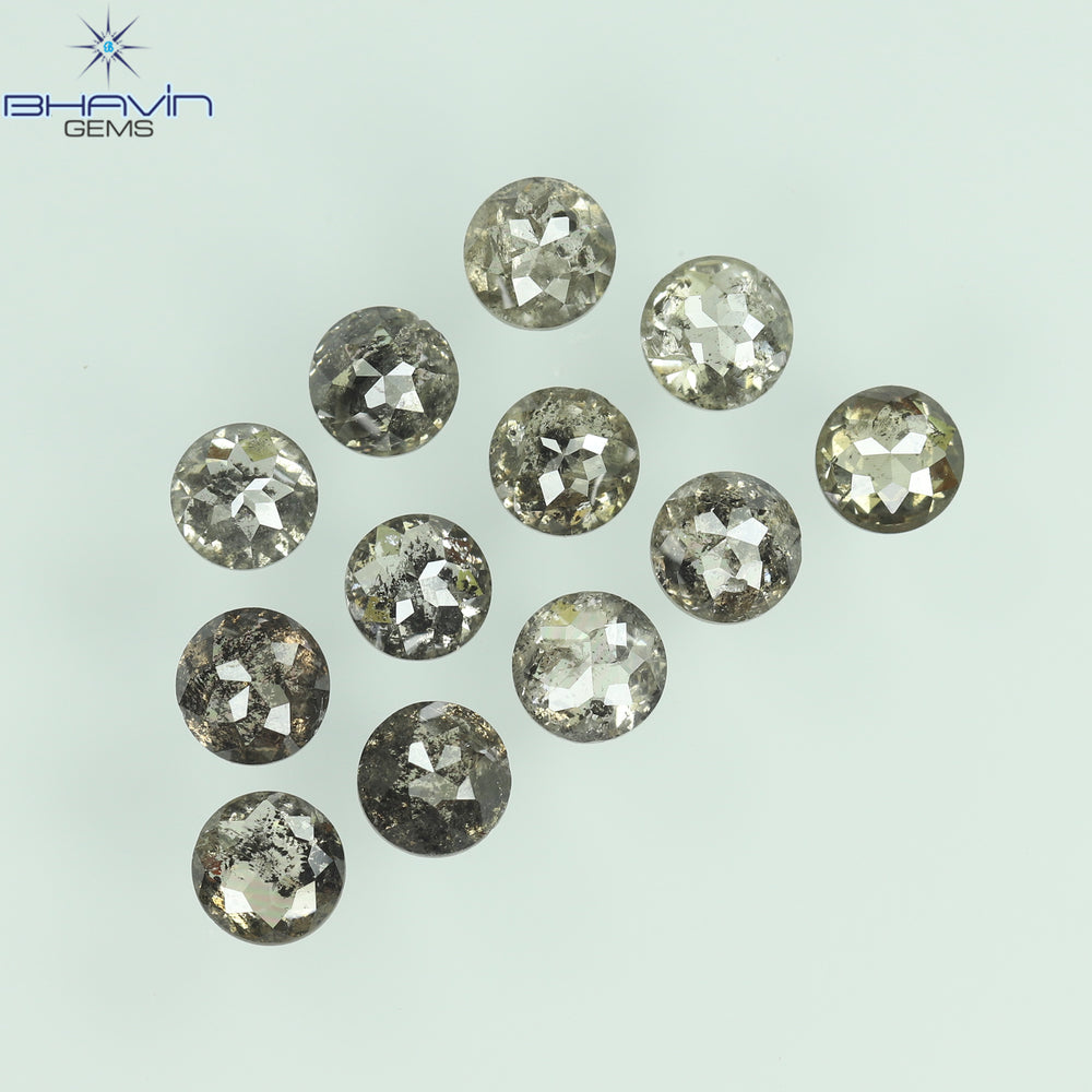 2.08 CT/12 Pcs Round Rose Cut Shape Natural Loose Diamond Salt And Pepper Color I3 Clarity (3.25 MM)