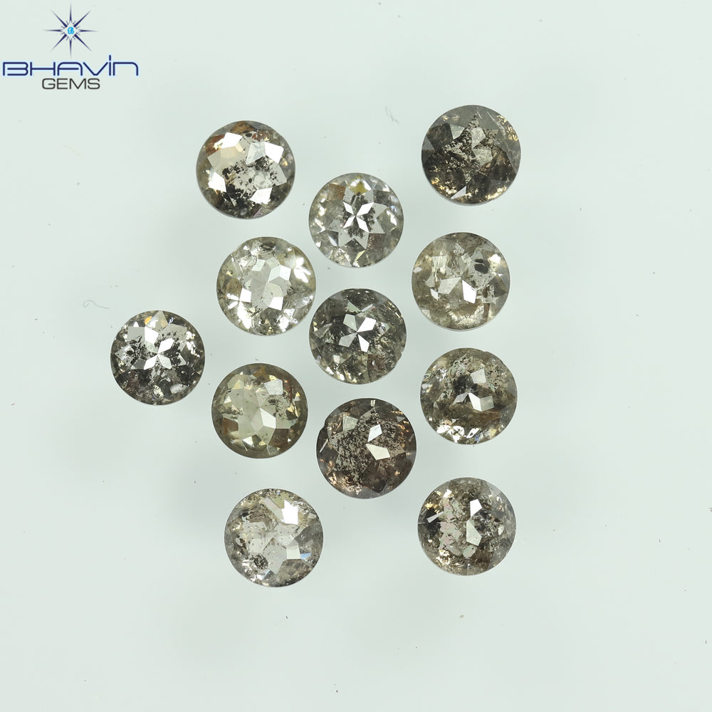 2.08 CT/12 Pcs Round Rose Cut Shape Natural Loose Diamond Salt And Pepper Color I3 Clarity (3.25 MM)