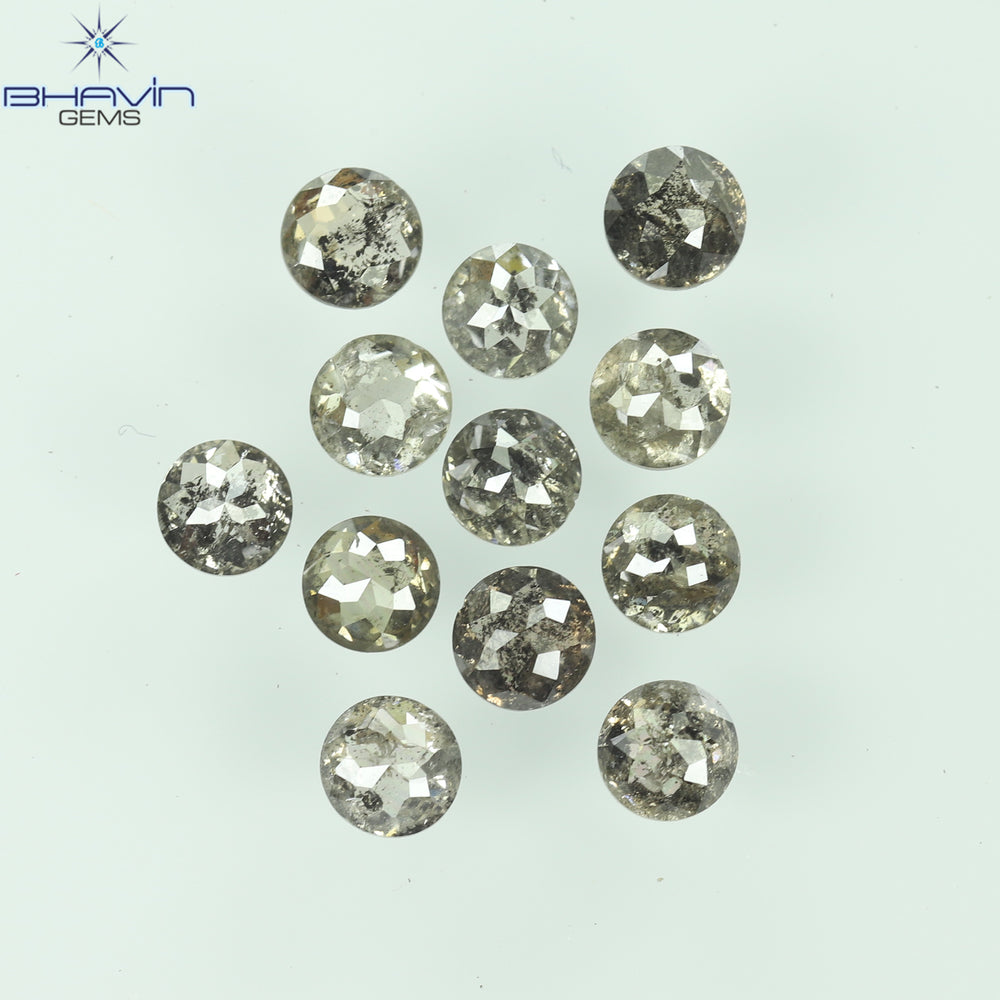2.08 CT/12 Pcs Round Rose Cut Shape Natural Loose Diamond Salt And Pepper Color I3 Clarity (3.25 MM)
