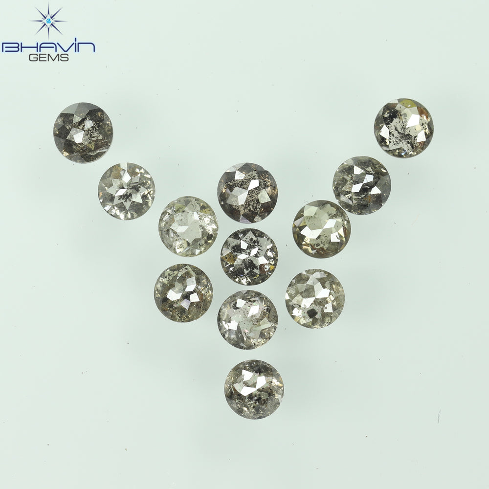 2.08 CT/12 Pcs Round Rose Cut Shape Natural Loose Diamond Salt And Pepper Color I3 Clarity (3.25 MM)