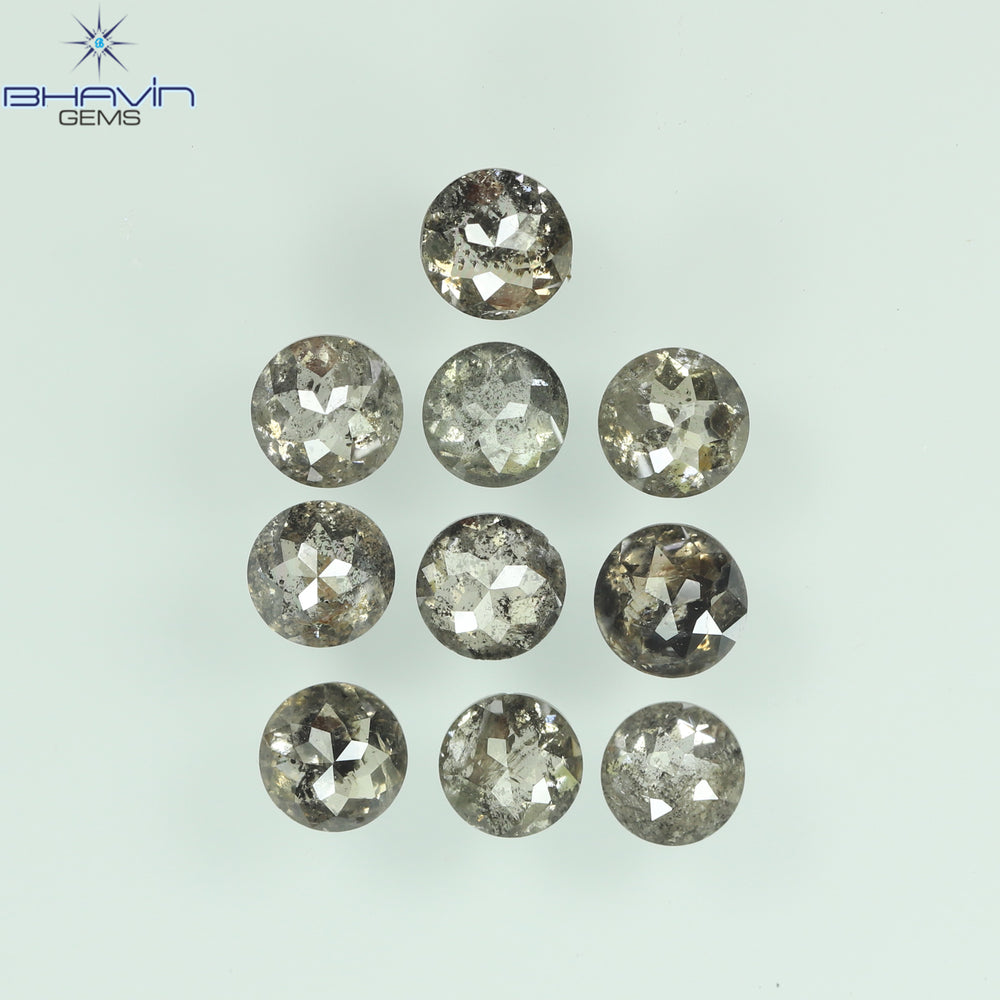 1.91 CT/10 Pcs Round Rose Cut Shape Natural Loose Diamond Salt And Pepper Color I3 Clarity (3.44 MM)