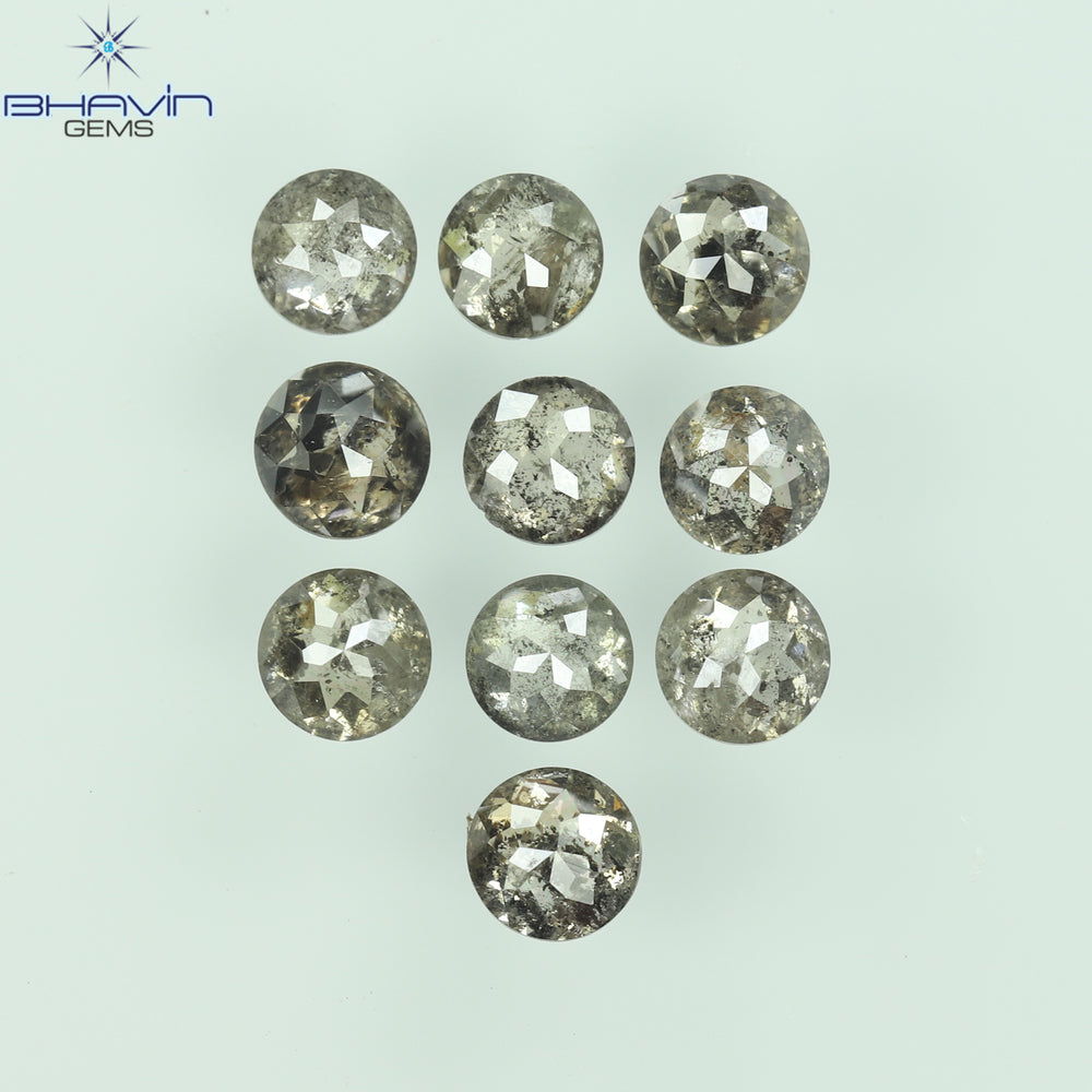 1.91 CT/10 Pcs Round Rose Cut Shape Natural Loose Diamond Salt And Pepper Color I3 Clarity (3.44 MM)