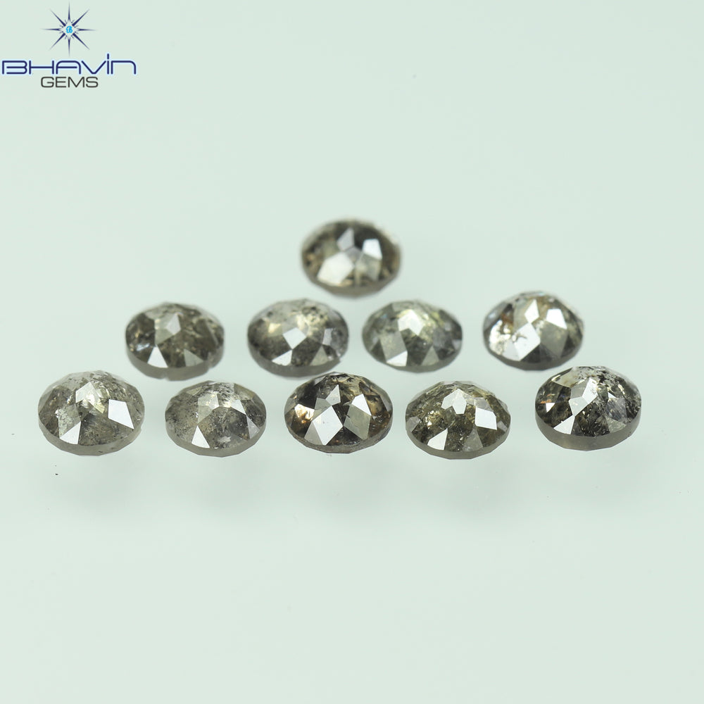 1.91 CT/10 Pcs Round Rose Cut Shape Natural Loose Diamond Salt And Pepper Color I3 Clarity (3.44 MM)