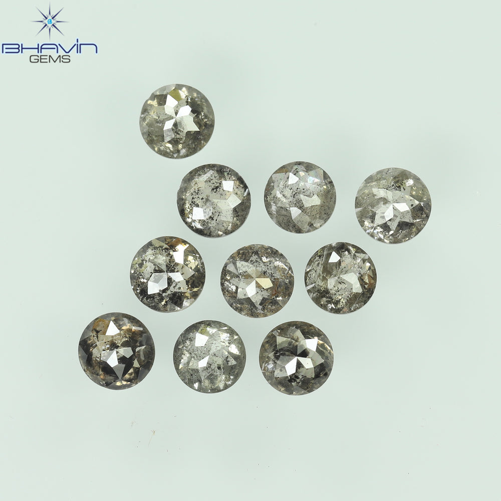1.91 CT/10 Pcs Round Rose Cut Shape Natural Loose Diamond Salt And Pepper Color I3 Clarity (3.44 MM)