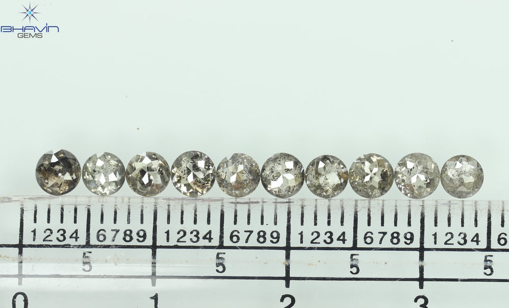 1.91 CT/10 Pcs Round Rose Cut Shape Natural Loose Diamond Salt And Pepper Color I3 Clarity (3.44 MM)