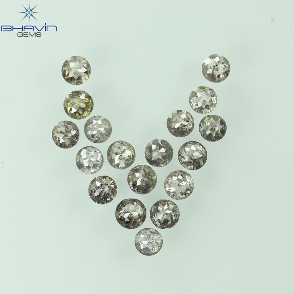 1.64 CT/18 Pcs Round Rose Cut Shape Natural Loose Diamond Salt And Pepper Color I3 Clarity (2.61 MM)