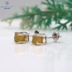 Rough Diamond White Gold Stud Earring Yellow Diamond Natural Loose Diamond Earring