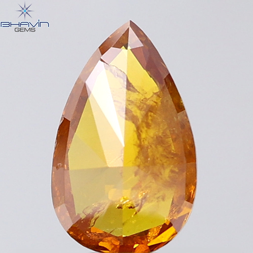 1.00 CT Pear Shape Natural Diamond Orange Color I2 Clarity (8.36 MM)