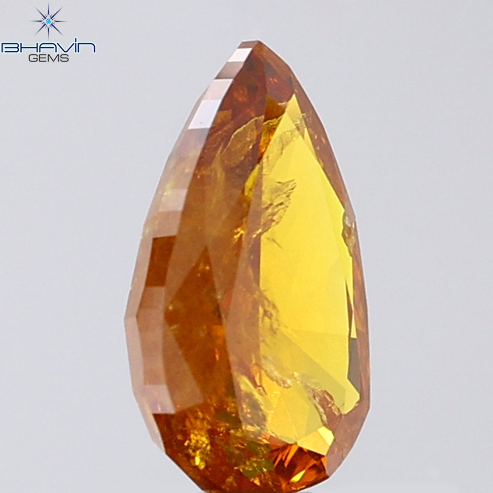1.00 CT Pear Shape Natural Diamond Orange Color I2 Clarity (8.36 MM)