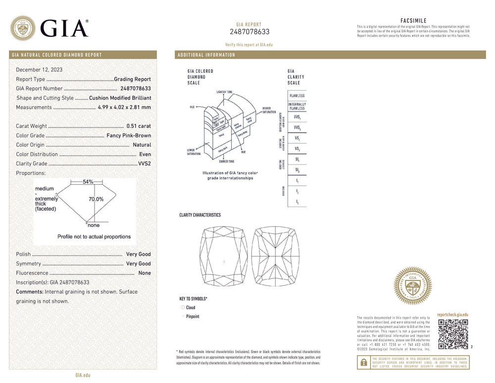 GIA Certified 0.51 CT Cushion Diamond Pink-Brown Color Natural Loose Diamond VVS2 Clarity (4.99 MM)