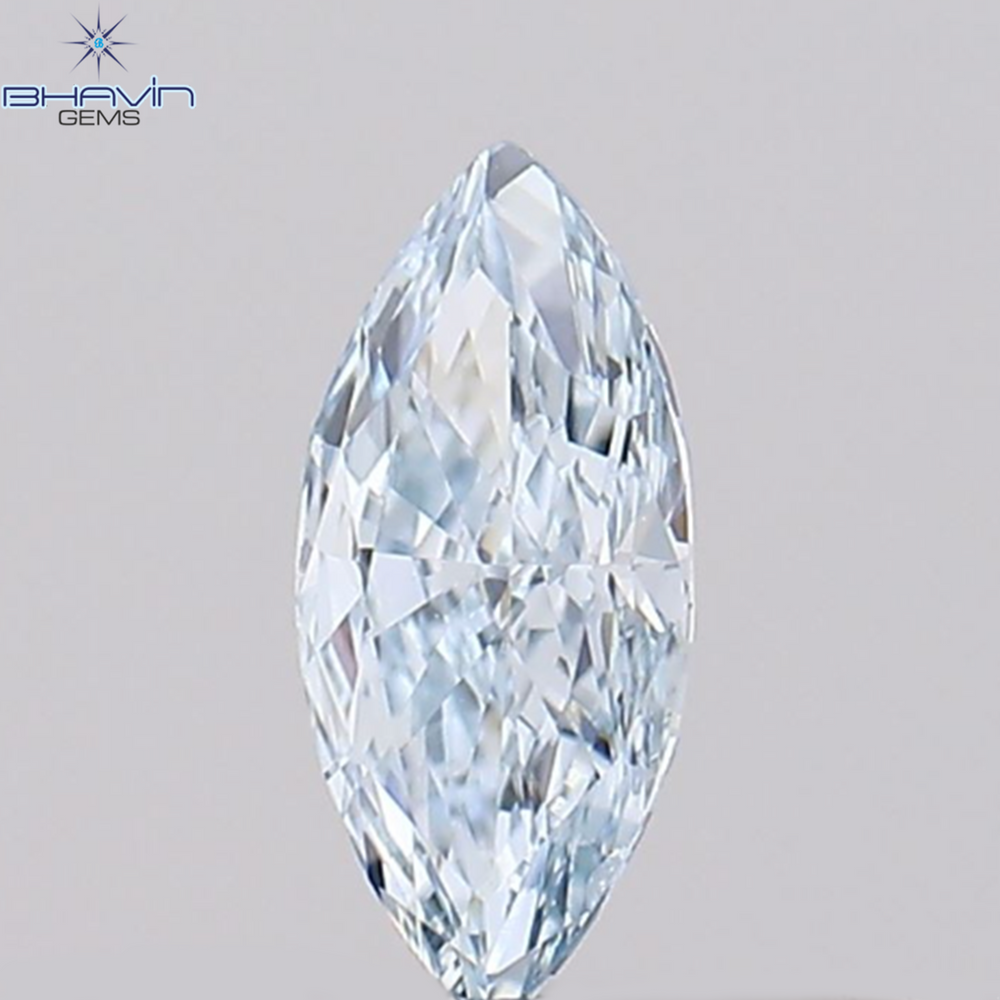 0.11 CT マーキス シェイプ ナチュラル ダイヤモンド グリーンがかったブルー カラー VVS1 クラリティ (4.91 MM)