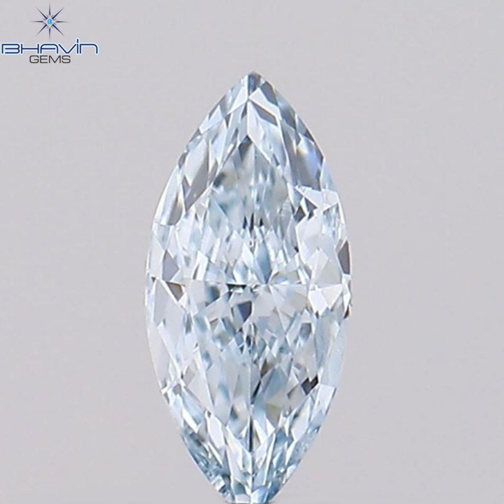 0.11 CT マーキス シェイプ ナチュラル ダイヤモンド グリーンがかったブルー カラー VVS1 クラリティ (4.91 MM)
