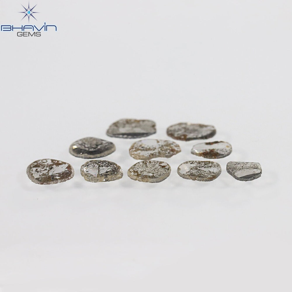 1.77 CT/10 Pcs Slice Shape Natural Diamond Salt And Pepper Color I3 Clarity (5.68 MM)