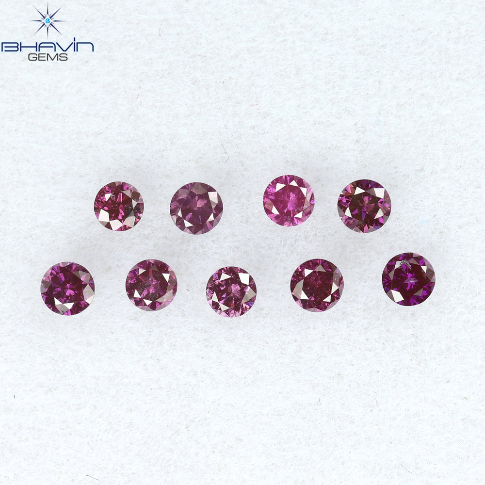0.24 CT/9 PCS Round Diamond Pink Color Natural Diamond I1 Clarity (1.90 MM)
