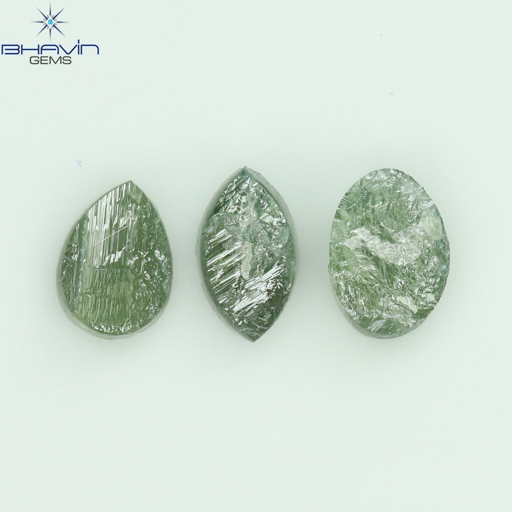 1.13 CT /3 Pcs Uncut Shape Green Natural Loose Diamond I3 Clarity (5.50 MM)