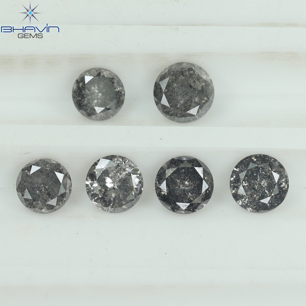 1.05 CT/6 Pcs Round Shape Natural Loose Diamond Salt And pepper Color I3 Clarity (3.64 MM)
