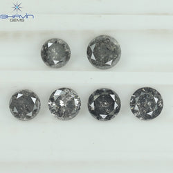 1.05 CT/6 Pcs Round Shape Natural Loose Diamond Salt And pepper Color I3 Clarity (3.64 MM)