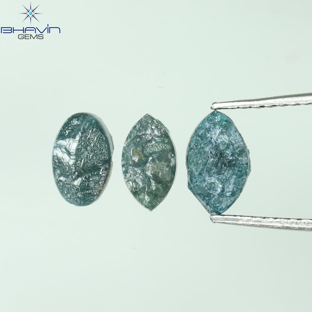 1.53 CT/3 Pcs Mix Rough Shape Blue Color Natural Loose Diamond I3 Clarity (7.30 MM)