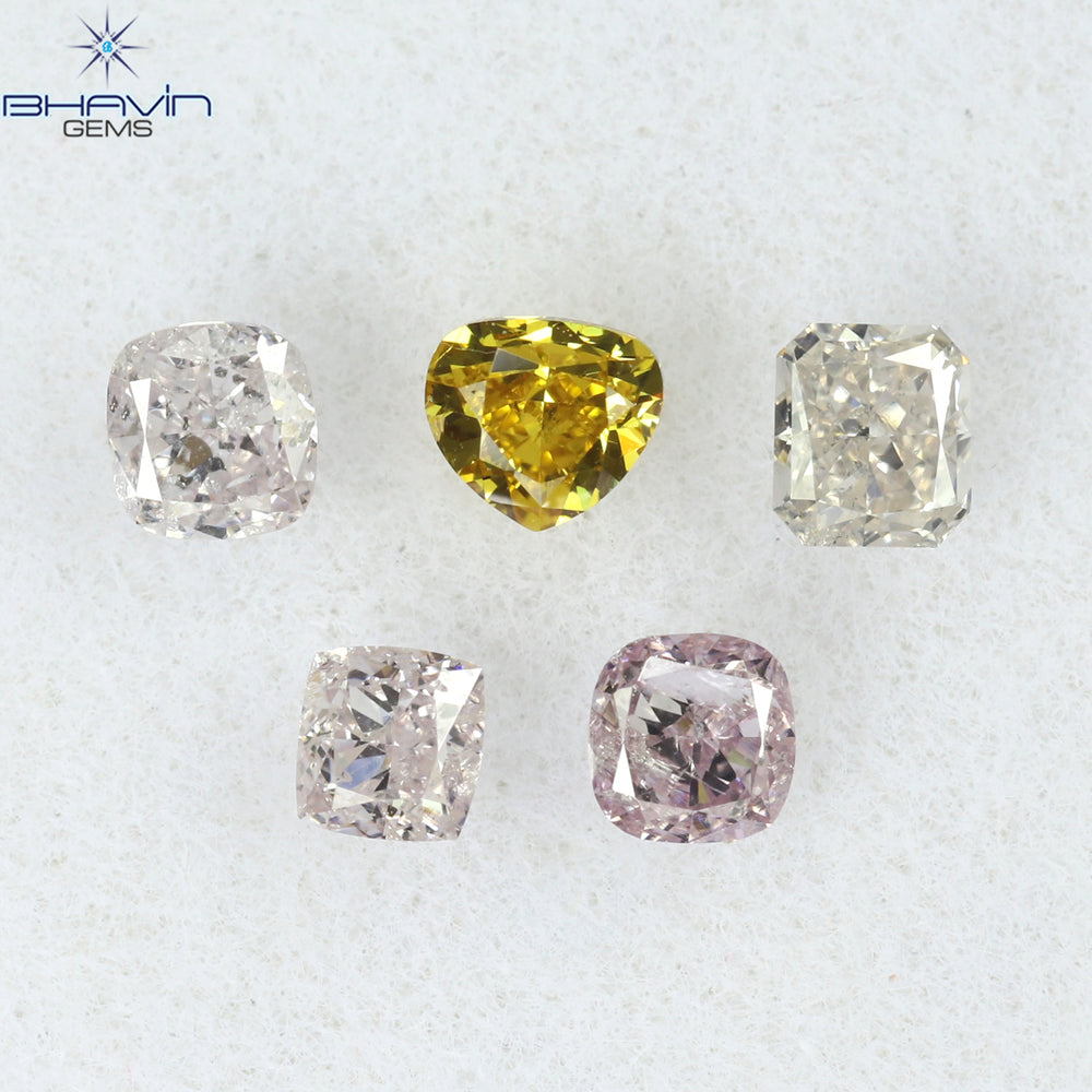 0.49ct/5ピース クッションシェイプ 天然ダイヤモンド ピンク色 SI2 クラリティ (2.56mm)