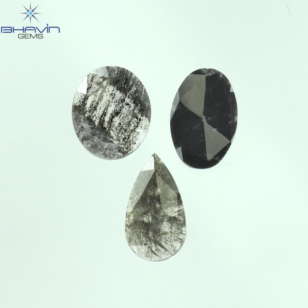 0.97 CT/3 Pcs Mix Slice Shape Natural Diamond Salt And Pepper Color I3 Clarity (7.50 MM)