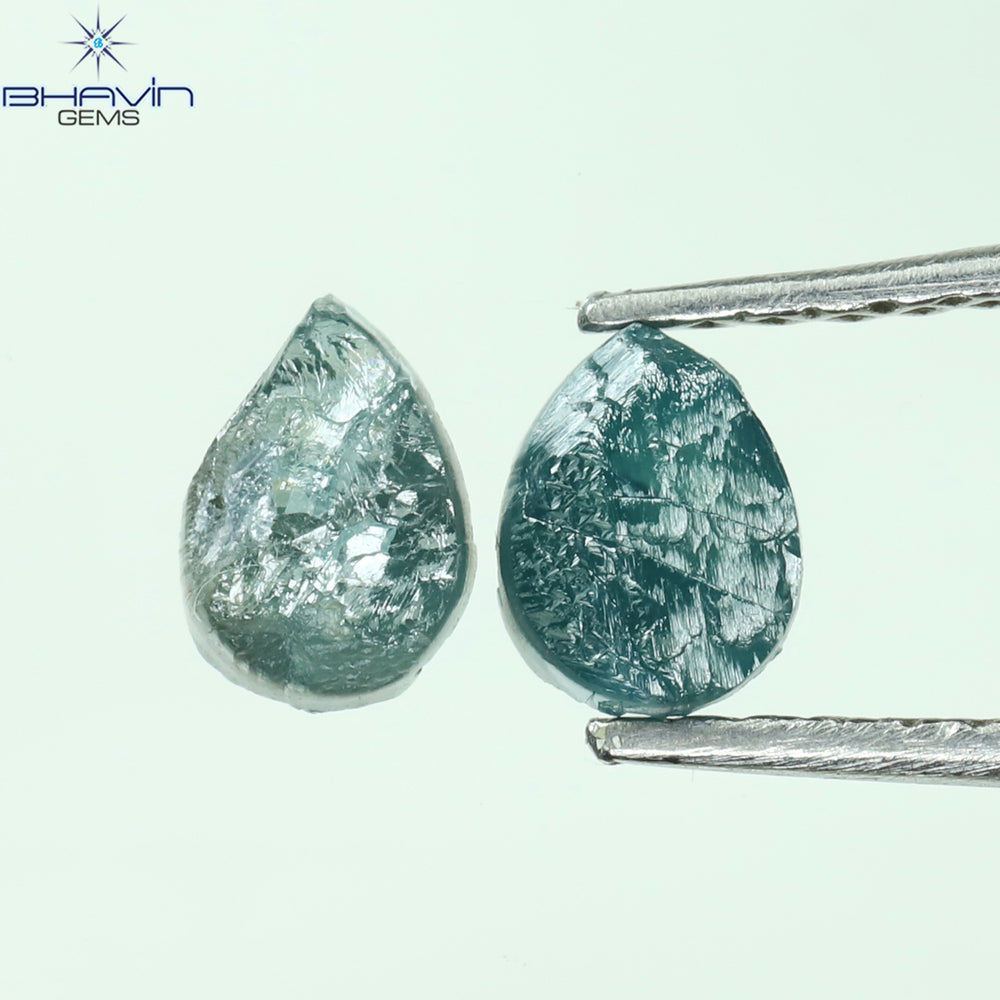 0.69 CT /2 Pcs Pear Rough Shape Blue Color Natural Loose Diamond I3 Clarity (5.30 MM)