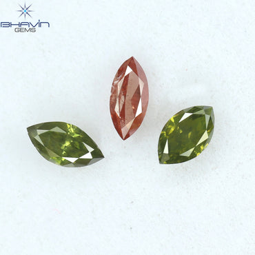 0.49 CT/3 Pcs Marquise Shape Enhanced Green Pink Color Natural Loose Diamond I1 Clarity (5.07 MM)