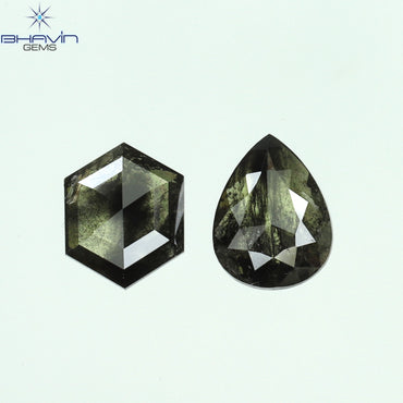 0.74 CT/2 PCS Mix Shape Natural Diamond Black Color Opaque Clarity (5.70 MM)