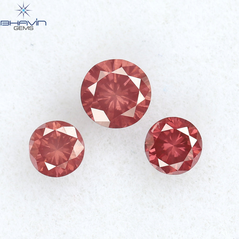 0.28 CT/3 PCS Round Diamond Pink Color Natural Diamond I1 Clarity (3.25 MM)