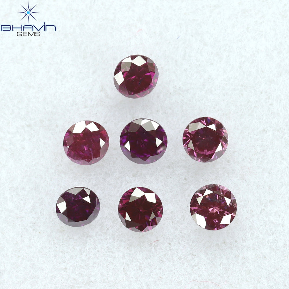 0.39 CT/7 PCS Round Diamond Pink Color Natural Diamond I1 Clarity (2.40 MM)