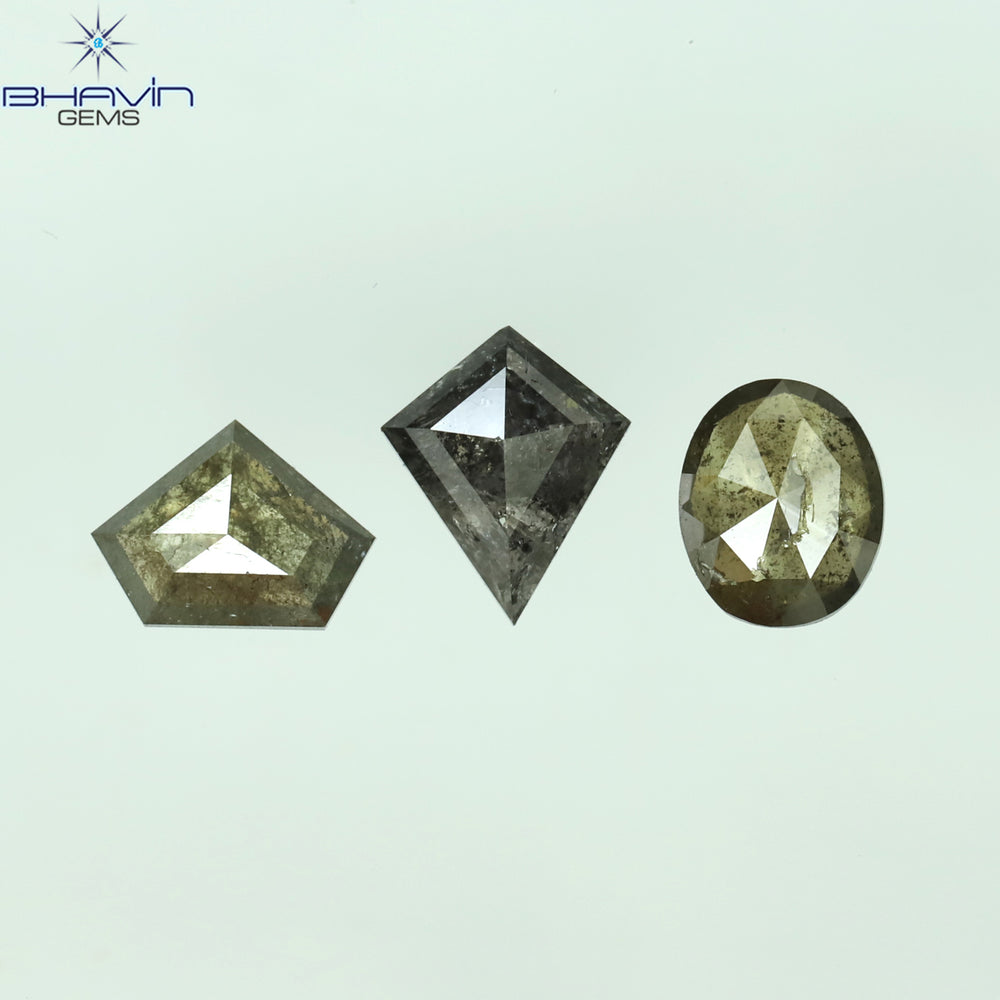 1.03 CT/3 PCS Mix Shape Natural Diamond Salt And Pepper Color I3 Clarity (6.10 MM)