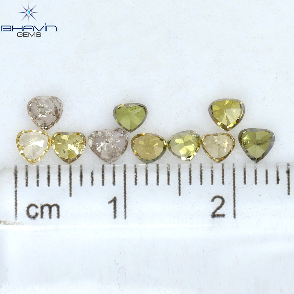 1.30 CT/10 Pcs Heart Shape Natural Diamond Mix Color SI2 Clarity (3.26 MM)