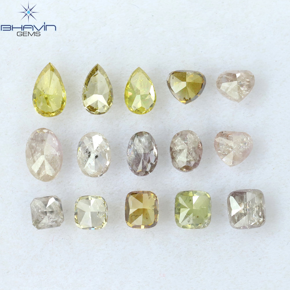 3.04 CT/15 Pcs Mix Shape Natural Diamond Pink Yellow Color I2 Clarity (5.00 MM)