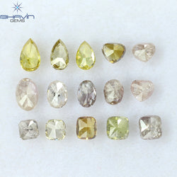 3.04 CT/15 Pcs Mix Shape Natural Diamond Pink Yellow Color I2 Clarity (5.00 MM)