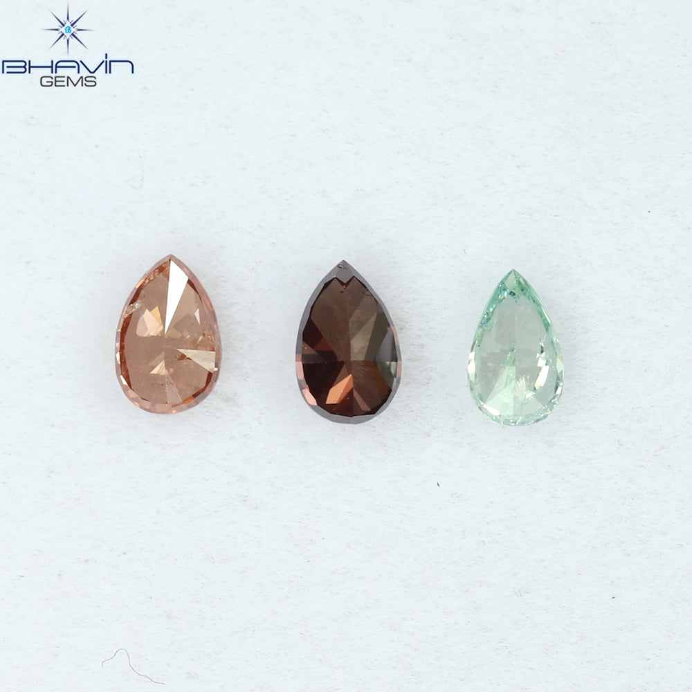 0.31 CT/3 ピース ペアシェイプ ナチュラル ダイヤモンド ピンク カラー SI クラリティ (3.84 MM)