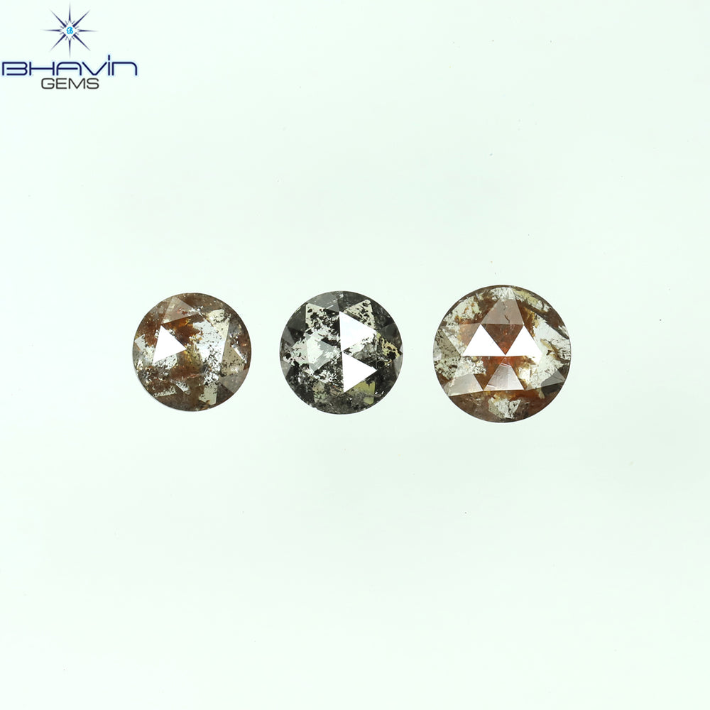 0.99 CT/3 Pcs Round Rose Cut Shape Natural Diamond Salt And Pepper Color I3 Clarity (4.90 MM)