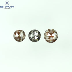 0.99 CT/3 Pcs Round Rose Cut Shape Natural Diamond Salt And Pepper Color I3 Clarity (4.90 MM)